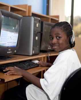 print a poster - Girl Working At Computer Wearing Headphones - 011bgc.jpg