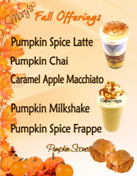 poster brain - Mary's Fall Offerings Pumpkin Spice Latte - PumpkinPoster91611.tif