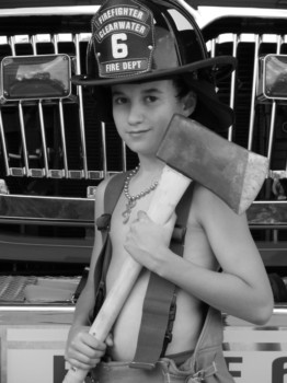 print a poster - Boy In Fireman Uniform Holding Axe - 039_1.jpg