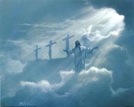 print a poster - Jesus 3 Crosses Clouds Painting - Jesus_in_Heaven.bmp