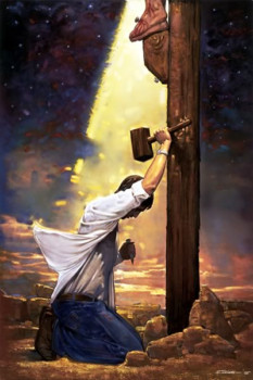 customize poster - Man Kneeling At Cross Painting - Salvation_4002.jpg